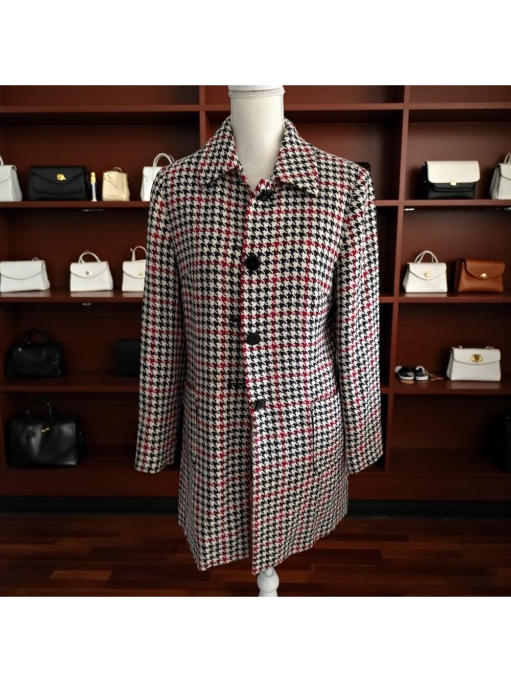 DAVID BROOKS Red Black Houndstooth Coat Jacket Size 6